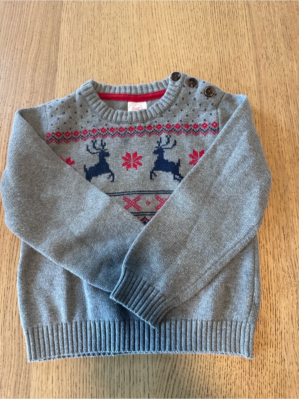 wonder nation Gray Crewneck Sweater with Navy Reindeer and Red Accents